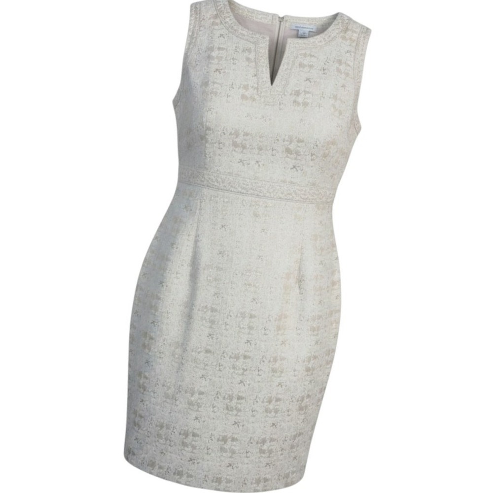 Liz Claiborne Sheath Dress Womens 16 Gold Excellent Metallic Jacquard Sleeveless